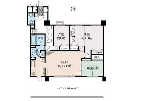 グランシティレイディアント横濱三ツ境（５階・ルーフバルコニー付き） 専有面積１００㎡超、３４㎡超のルーフバルコニー付き