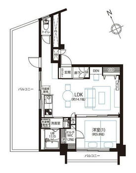 ナガサキヤハビテーション 最上階、専有面積41.55m2、1LDK＋DEN