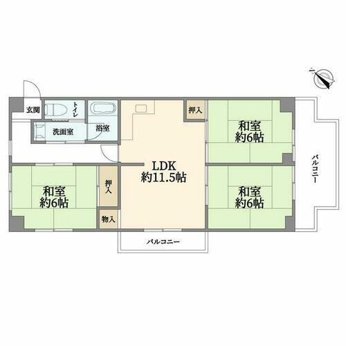 パレス島田 3LDKの角部屋、2面バルコニーの物件空き家のためいつでもご内見可能です。