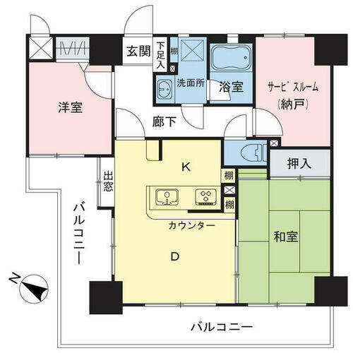 クリオ新子安伍番館 南西向きの陽当り良好な2SDK。納戸は居室としても利用可能。専有面積56.79m2になります。