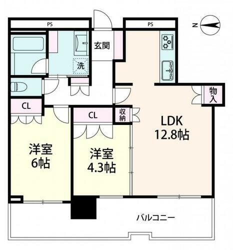 レジデンス梅田ローレルタワー -間取図- 広さ56.38平米の2LDKの間取りです。