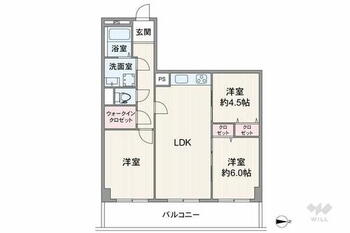 シーアイハイツ千里桃山台Ｂ棟 間取りは専有面積68.72平米の3LDK。居室3部屋がバルコニーに面したセンターリビングのプラン。