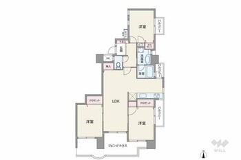 松が根台マンション 間取りは専有面積74.92平米の3LDK。複数方向に採光部がありバルコニー面積は17.05平米です。