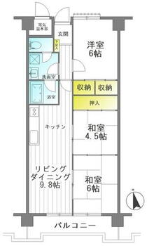 ヒラボウマンション県立美術館前 《間取り図》南向きで陽当たり良好♪２０２１年に水回りリフォーム済です♪