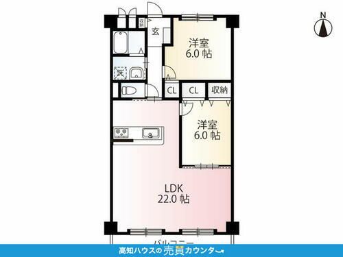 鏡川コーポＡ棟 リビングと寝室との距離感が確保されたプライベートな空間に配慮した間取り設計