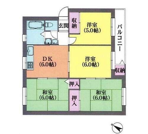 東垂水住宅４号棟　５階 ４ＤＫ、価格５８０万円、専有面積６１．４８ｍ２