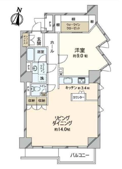札幌中央パークマンション 1LDK、価格2880万円、専有面積66.18m<sup>2</sup>、バルコニー面積7.56m<sup>2</sup> 