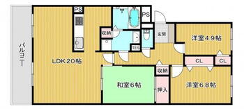 朝日プラザ澄川２ 3LDK、価格1890万円、専有面積84.65m<sup>2</sup>、バルコニー面積10.19m<sup>2</sup> ゆとりの広さ８４m<sup>2</sup>の３ＬＤＫタイプ