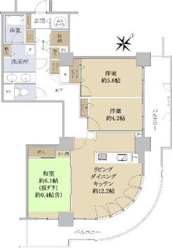 ライオンズステーションタワー東札幌 3LDK、価格2690万円、専有面積89.44m<sup>2</sup>、バルコニー面積26.55m<sup>2</sup> 