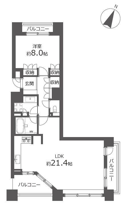 パーク・ホームズ札幌ステーションフロント 1LDK、価格3690万円、専有面積67.89m<sup>2</sup>、バルコニー面積13.3m<sup>2</sup> 