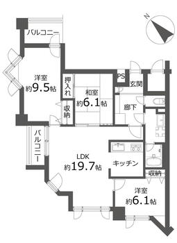 デュオリスタ琴似 3LDK、価格3199万円、専有面積88.49m<sup>2</sup>、バルコニー面積8.64m<sup>2</sup> 