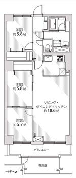 コープ北１０条 3LDK、価格1990万円、専有面積80.37m<sup>2</sup>、バルコニー面積6.63m<sup>2</sup> 