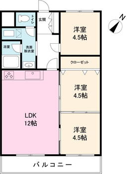 ニコーハイツ　２０３号室 3LDK、価格790万円、専有面積54.91m<sup>2</sup>、バルコニー面積5m<sup>2</sup> ３LDKのすてきな間取りです♪