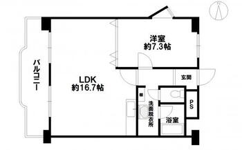 東カン中の島パークサイドマンション 1LDK、価格510万円、専有面積52.1m<sup>2</sup>、バルコニー面積8.98m<sup>2</sup> 