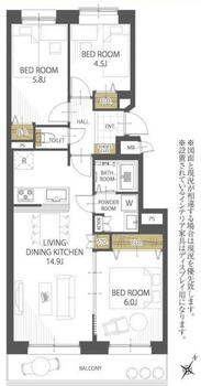 パーソナルハイツ星置駅前７０３号 3LDK、価格1590万円、専有面積65.64m<sup>2</sup>、バルコニー面積9m<sup>2</sup> 3LDK、価格1590万円、専有面積65.64m2、バルコニー面積9m2