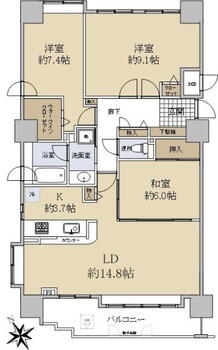 ファミール琴似 3LDK、価格3150万円、専有面積91.61m<sup>2</sup>、バルコニー面積11.19m<sup>2</sup> 