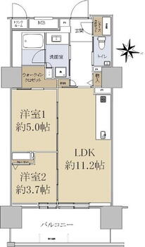 イニシアグラン札幌イースト 2LDK、価格3290万円、専有面積51.95m<sup>2</sup>、バルコニー面積10.17m<sup>2</sup> 