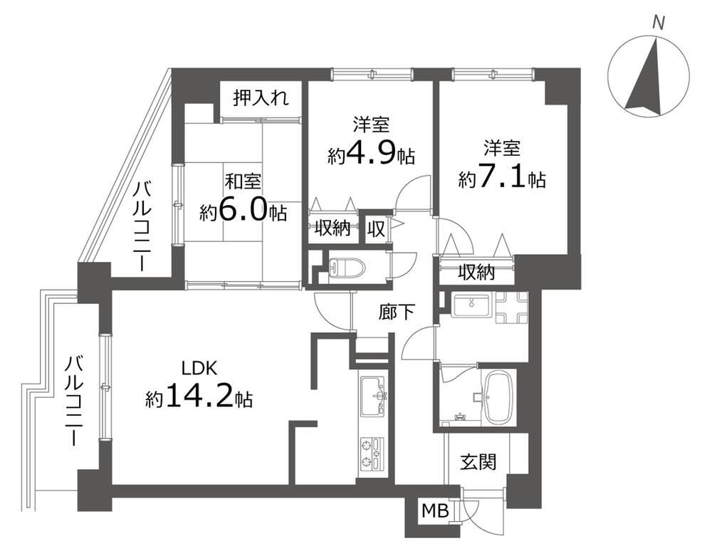ファミール元町 3LDK、価格2199万円、専有面積74.26m<sup>2</sup>、バルコニー面積10.04m<sup>2</sup> 【独立した洋室が2部屋。寝室にオススメ！収納力のある間取りです♪】