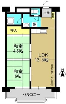東カン中の島パークサイドマンション 2LDK、価格430万円、専有面積53.02m<sup>2</sup>、バルコニー面積6.98m<sup>2</sup> 