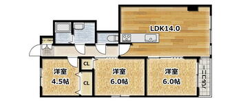 大麻コーポ 3LDK、価格1198万円、専有面積66.15m<sup>2</sup>、バルコニー面積3.84m<sup>2</sup> 