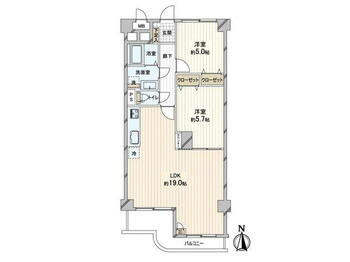 エバーグリーン４１条　１号棟 2LDK、価格1590万円、専有面積64.83m<sup>2</sup>、バルコニー面積7m<sup>2</sup> ６４．８３平米の２ＬＤＫとなります。