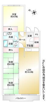 ロジェみなと 3LDK、価格590万円、専有面積81.43m<sup>2</sup>、バルコニー面積7.24m<sup>2</sup> 