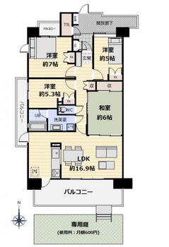 ザ・センタータウンズパラッシオ小田原参番館 4LDK、価格2580万円、専有面積86.12m<sup>2</sup>、バルコニー面積20.33m<sup>2</sup> 《間取り》1F