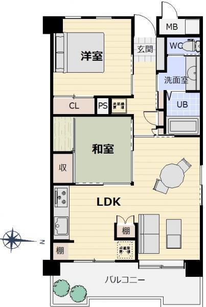 錦町パークマンション 1LDK+S、価格2550万円、専有面積53.77m<sup>2</sup> 《間取り》大規模リノベーション済み
