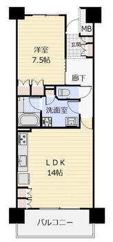 リバーサイドＭＯＴＯＭＡＣＨＩ 1LDK、価格1690万円、専有面積52.3m<sup>2</sup>、バルコニー面積8.46m<sup>2</sup> 広々バルコニーからたっぷりの光