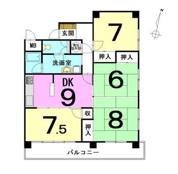 コーポラス弘前 4DK、価格780万円、専有面積89.02m<sup>2</sup>、バルコニー面積16.29m<sup>2</sup> 