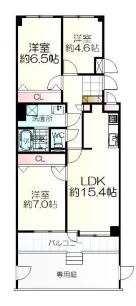 エクレール福住弐番館 3LDK、価格1490万円、専有面積75.42m<sup>2</sup>、バルコニー面積8.66m<sup>2</sup> 