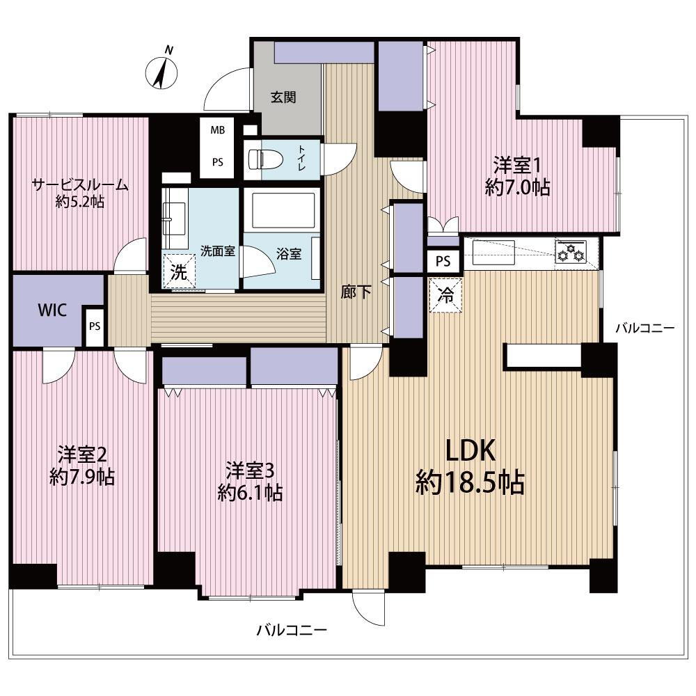 ライオンズプラザ西公園通１１Ｆ 3LDK+S（納戸）、価格3580万円、専有面積111.84m<sup>2</sup>、バルコニー面積56.08m<sup>2</sup> 