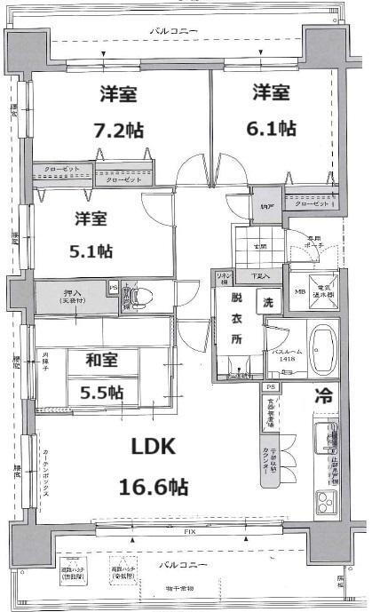 ウィスペリア郡山 4LDK、価格2680万円、専有面積87.19m<sup>2</sup>、バルコニー面積29.19m<sup>2</sup> 洋室全室６帖以上の４LDK！南西角部屋で日当たりも良好です！