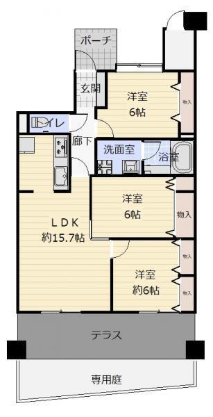 ネオステージ南仙台 3LDK、価格2090万円、専有面積76.87m<sup>2</sup> （間取）１階専用庭付きの間取り。豊富な収納ペースでお部屋を広くお使い頂けます。