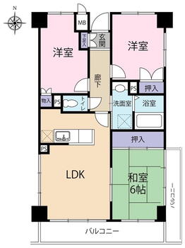 スタジオーネ郡山 3LDK、価格1050万円、専有面積59.37m<sup>2</sup>、バルコニー面積7.56m<sup>2</sup> 