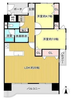 ライオンズマンションいわき童子町 2LDK、価格1600万円、専有面積73.03m<sup>2</sup>、バルコニー面積13.1m<sup>2</sup> 