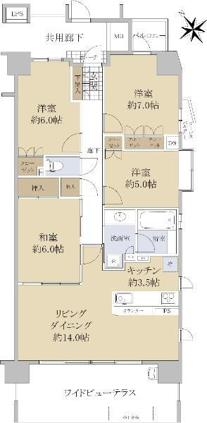 シティハウス広瀬川セントラルレジデンス 4LDK、価格3750万円、専有面積90.19m<sup>2</sup>、バルコニー面積18.8m<sup>2</sup> 