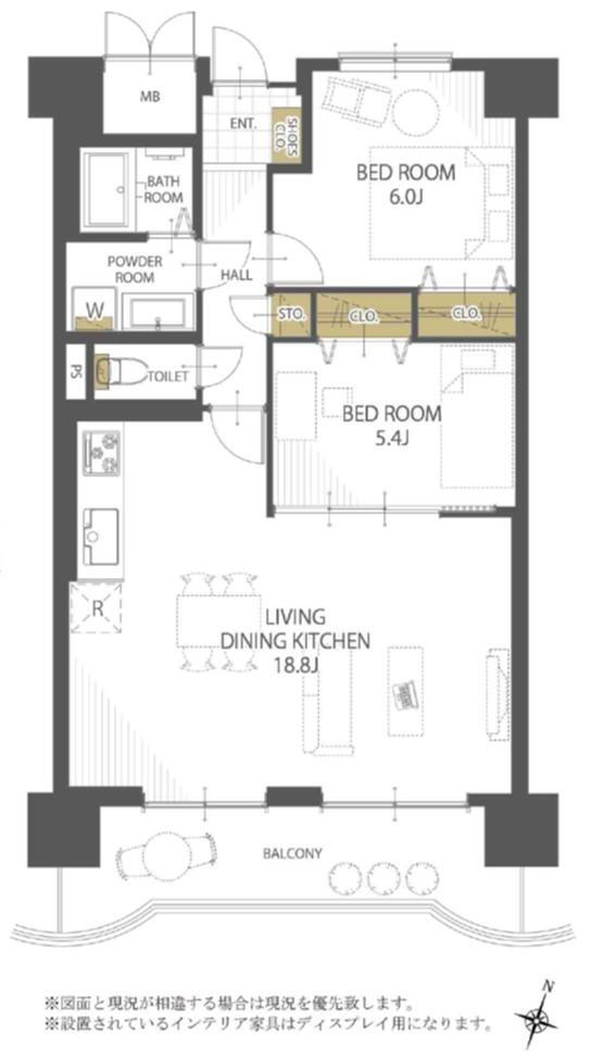 パークハイツ肴町 2LDK、価格1590万円、専有面積68.32m<sup>2</sup>、バルコニー面積10.72m<sup>2</sup> 