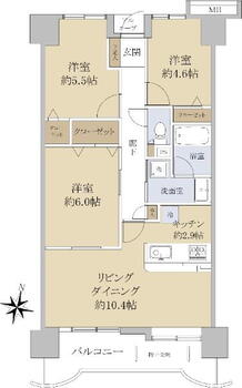 ダイアパレス柏木四季の杜木洩れび館 3LDK、価格2680万円、専有面積65.67m<sup>2</sup>、バルコニー面積9.39m<sup>2</sup> 