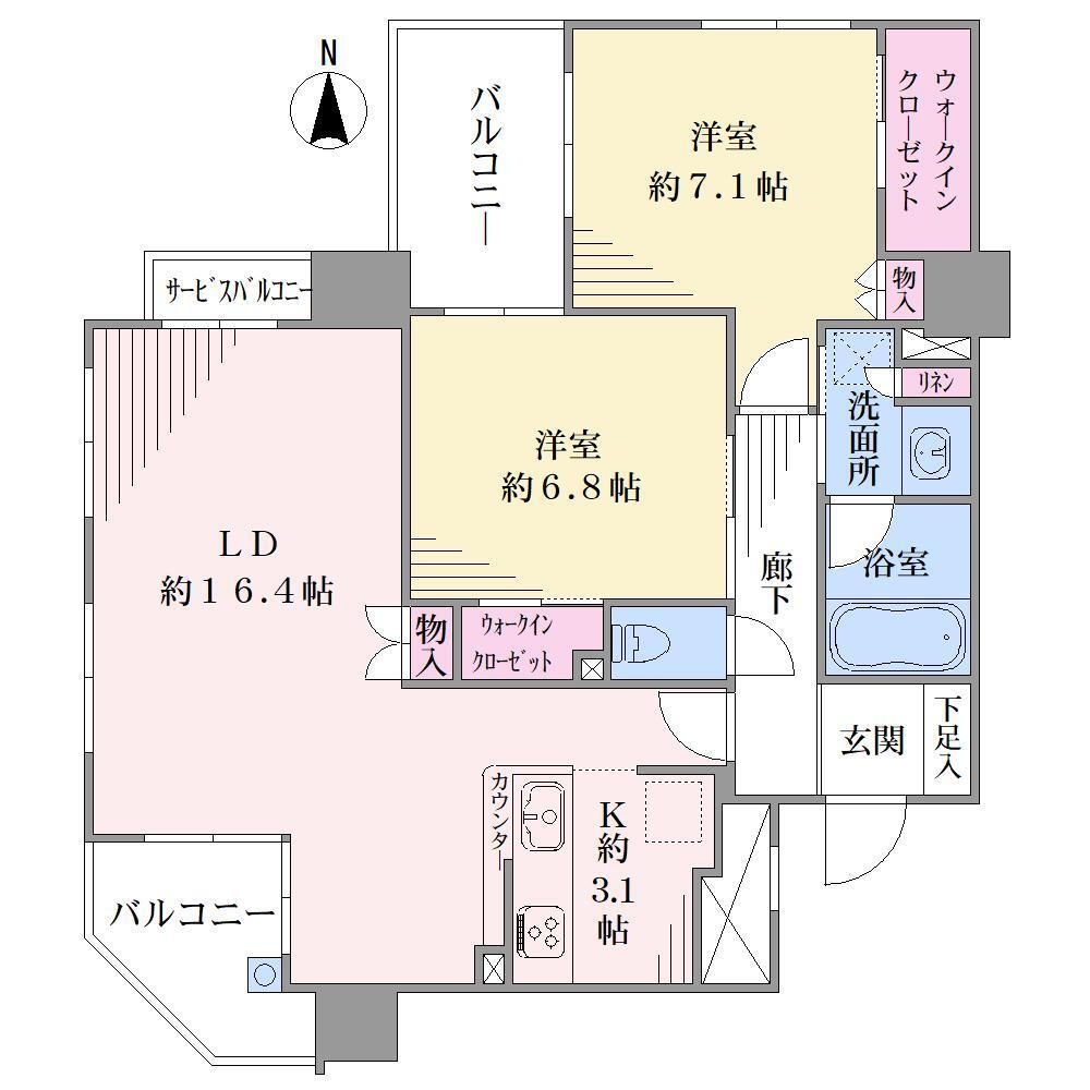 ノブレス北仙台 2LDK、価格4690万円、専有面積73.3m<sup>2</sup>、バルコニー面積10.13m<sup>2</sup> 9階住戸の為、眺望・陽当り良好。<BR>各部屋は6畳以上と広々空間。