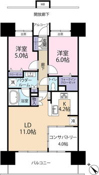 グランフォセットいわきリバーサイド 2LDK、価格3280万円、専有面積63.59m<sup>2</sup>、バルコニー面積21.69m<sup>2</sup> 