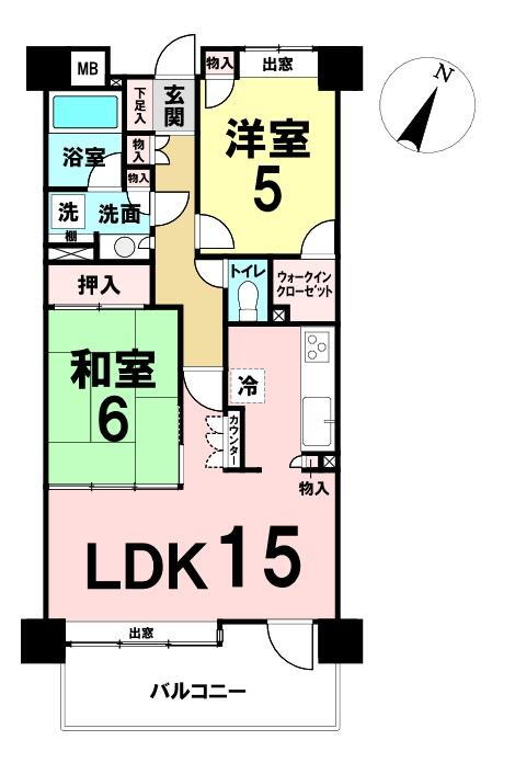 富沢並木通りシティハウス 2LDK、価格2199万円、専有面積62.64m<sup>2</sup>、バルコニー面積10.08m<sup>2</sup> 