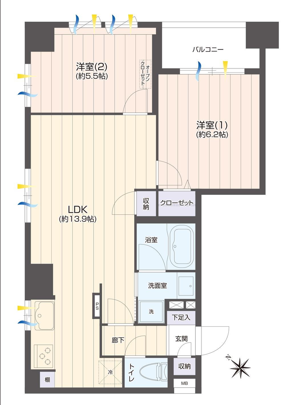レックス横浜関内 2階 2LDK 物件詳細