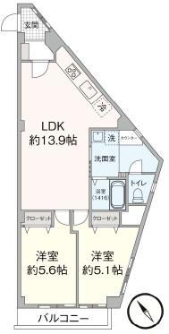山手町マンション 3階 2LDK 物件詳細