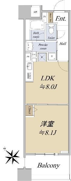 ＬＡ．ＰＲＹＬＥ新横浜 1LDK、価格3490万円、専有面積39.99m<sup>2</sup>、バルコニー面積7.2m<sup>2</sup> 