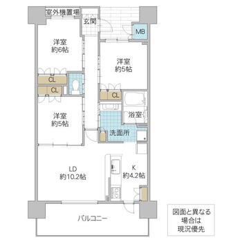 マンション　アネージュ大みかグラスタ　３階 3LDK、価格2690万円、専有面積72.88m<sup>2</sup>、バルコニー面積13.6m<sup>2</sup> 