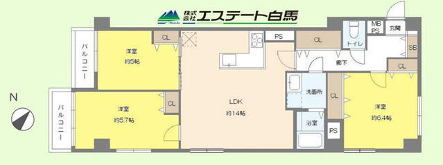 ライオンズマンション清瀬駅前通り 3LDK、価格3680万円、専有面積80.91m<sup>2</sup>、バルコニー面積5.4m<sup>2</sup> 