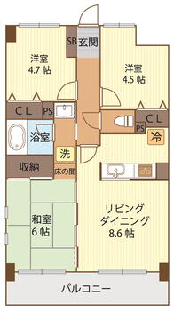 高野台ビューパレー 3LDK、価格780万円、専有面積59.85m<sup>2</sup>、バルコニー面積9.4m<sup>2</sup> 