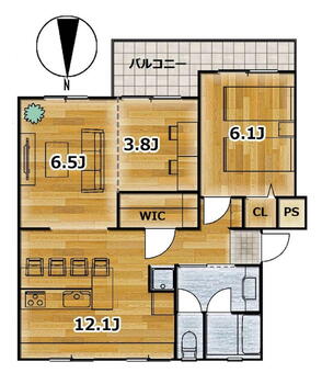 南長津田団地１７号棟 2LDK、価格2580万円、専有面積57m<sup>2</sup>、バルコニー面積6.82m<sup>2</sup> 間取り図