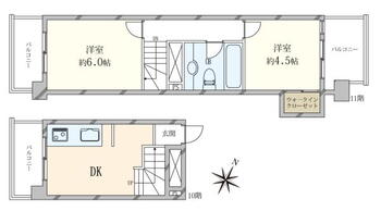 渋谷本町マンション 2DK、価格3100万円、専有面積43.27m<sup>2</sup>、バルコニー面積9.76m<sup>2</sup> 間取り図